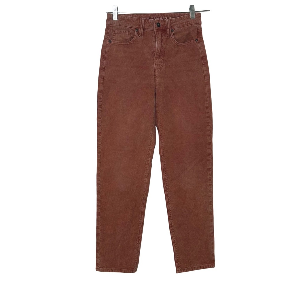 American Eagle Women Rust Corduroy High Waisted Straight Leg Pants Size 2